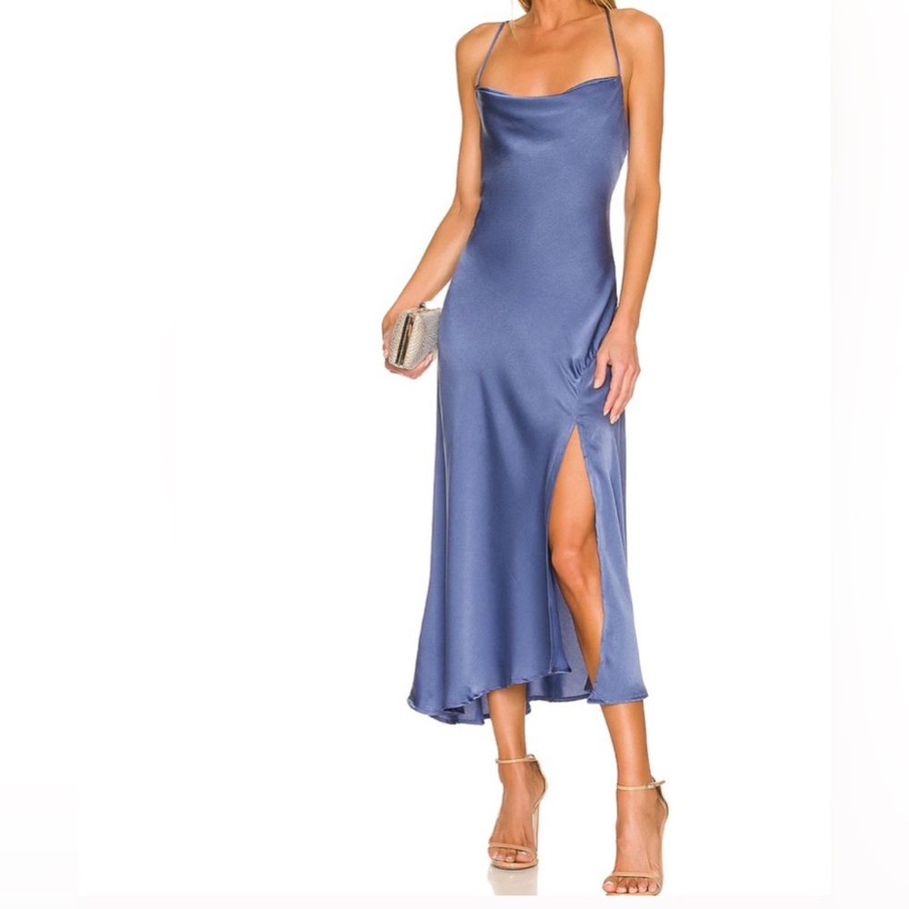 Astr Satin Midi Dress in Blue